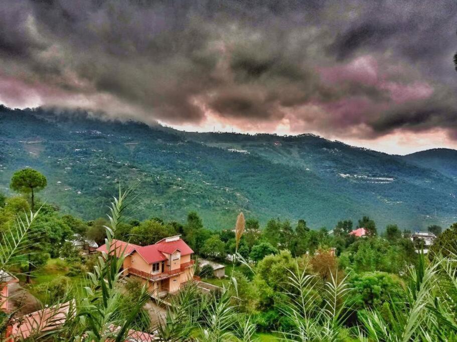 a house in the middle of a forest with a mountain at Roof Top Resort in Murree