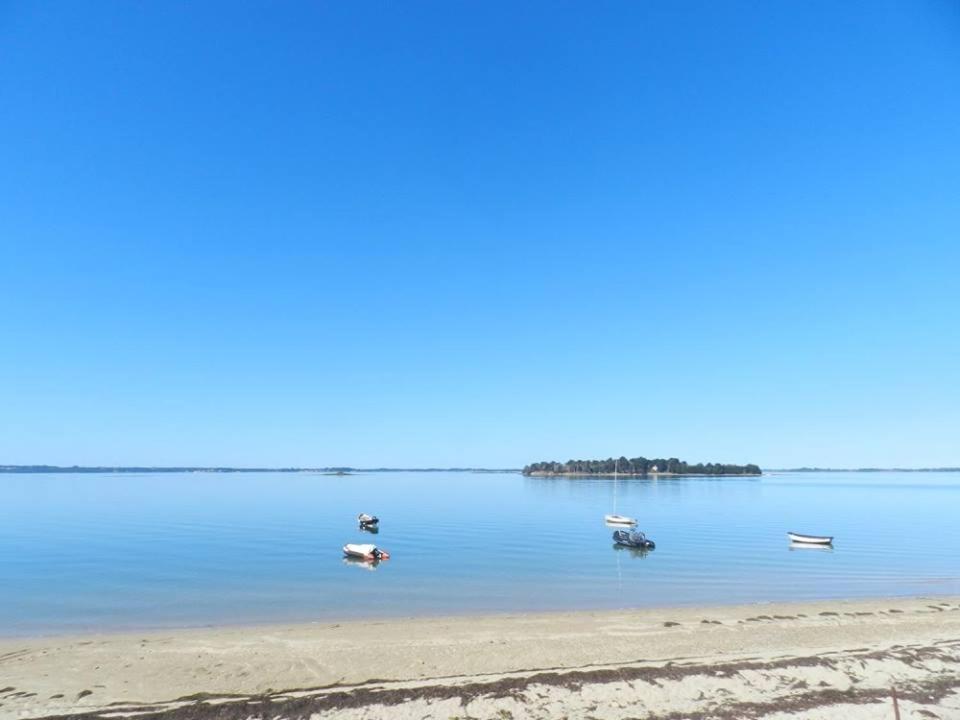 Saint-ArmelMeublé sur l'ILE DE TASCON à 300 m de la plage的海滩上一群船