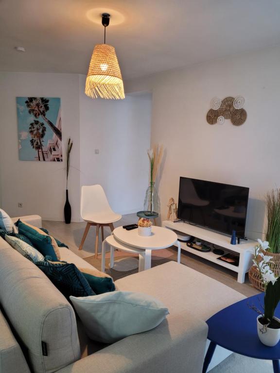 Televiisor ja/või meelelahutuskeskus majutusasutuses COCOONING HOUSE 211 SUITE AZUR appartement AEROPORT PARIS ROISSY CDG, PARC ASTERIX, CHATEAU DE CHANTILLY, STADE DE FRANCE