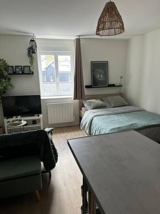 - une chambre avec un lit, un canapé et une table dans l'établissement Studio cozy Saint-Malo, à Saint-Malo