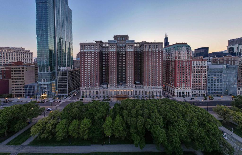 Otelden çekilmiş Chicago şehrinin genel bir manzarası veya şehir manzarası