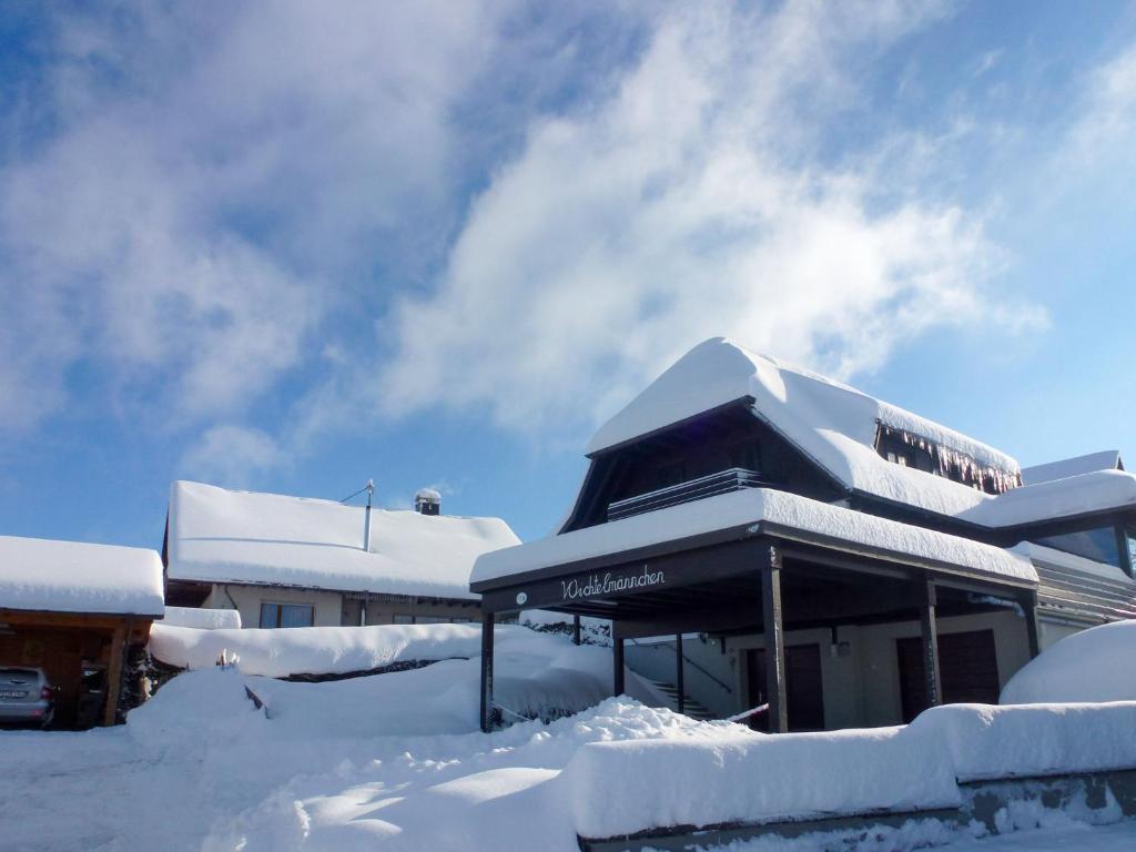 een met sneeuw bedekt gebouw met sneeuw op het dak bij Apartment Wichtelmännchen by Interhome in Dittishausen