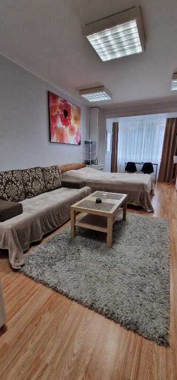 salon z kanapą i stolikiem kawowym w obiekcie Tallinn City Center Studio Apartment w Tallinnie