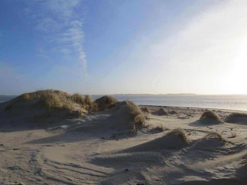 een berg zand op een strand naast de oceaan bij Heckenrose-6-Souterrain-links in Norddorf