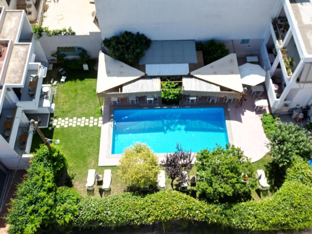 - une vue sur la piscine située dans un bâtiment dans l'établissement Tree of Life Art Hotel, à Agia Marina