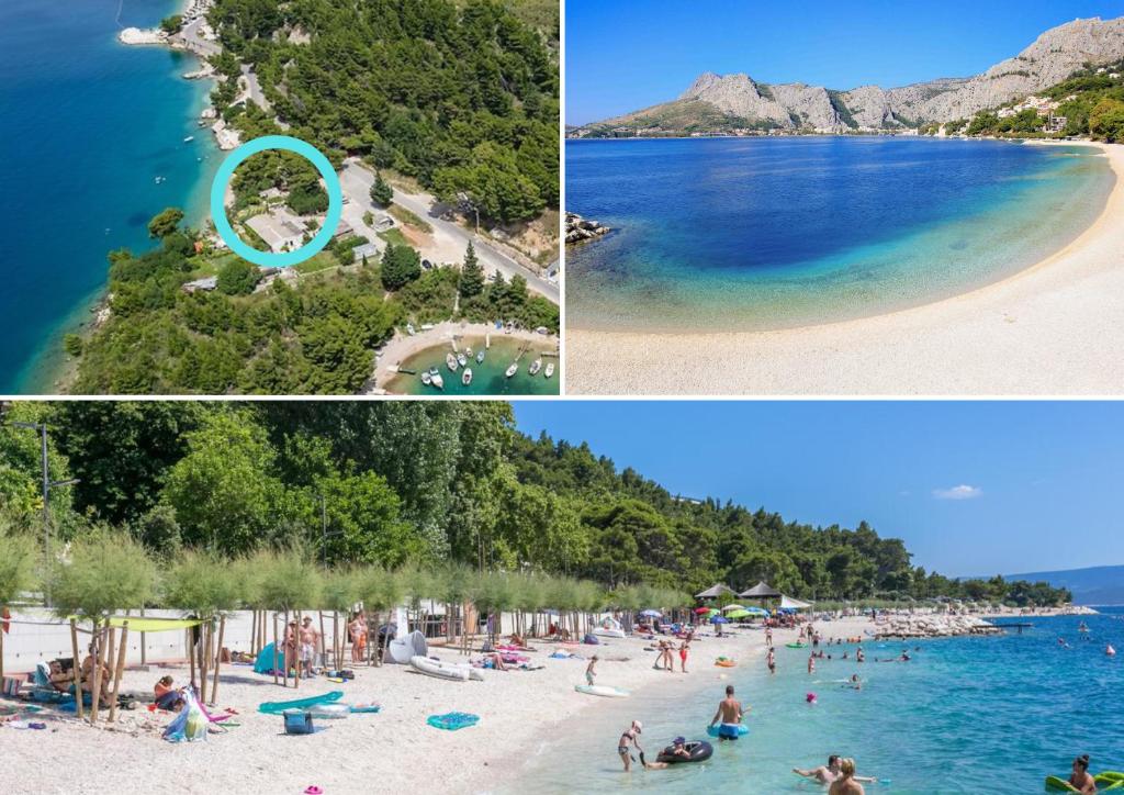 a collage of photos of a beach with people on it at La Playa Beach Apartment in Omiš