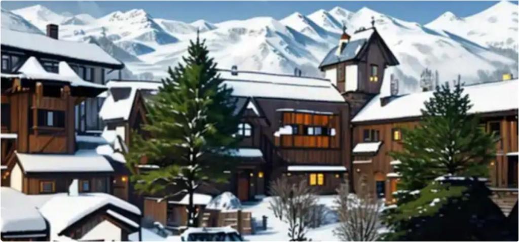 a group of buildings with snow covered mountains in the background at Tout compris 5pers à Bg St Maurice therighthouse in Bourg-Saint-Maurice