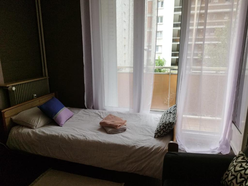 a small bed in a room with a window at Chambre proche du campus n4 in Strasbourg