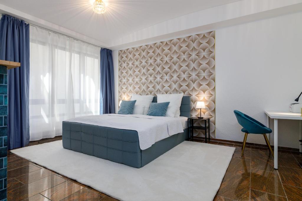 מיטה או מיטות בחדר ב-Highlife Apartment One Wiesbaden Wilhelmstraße