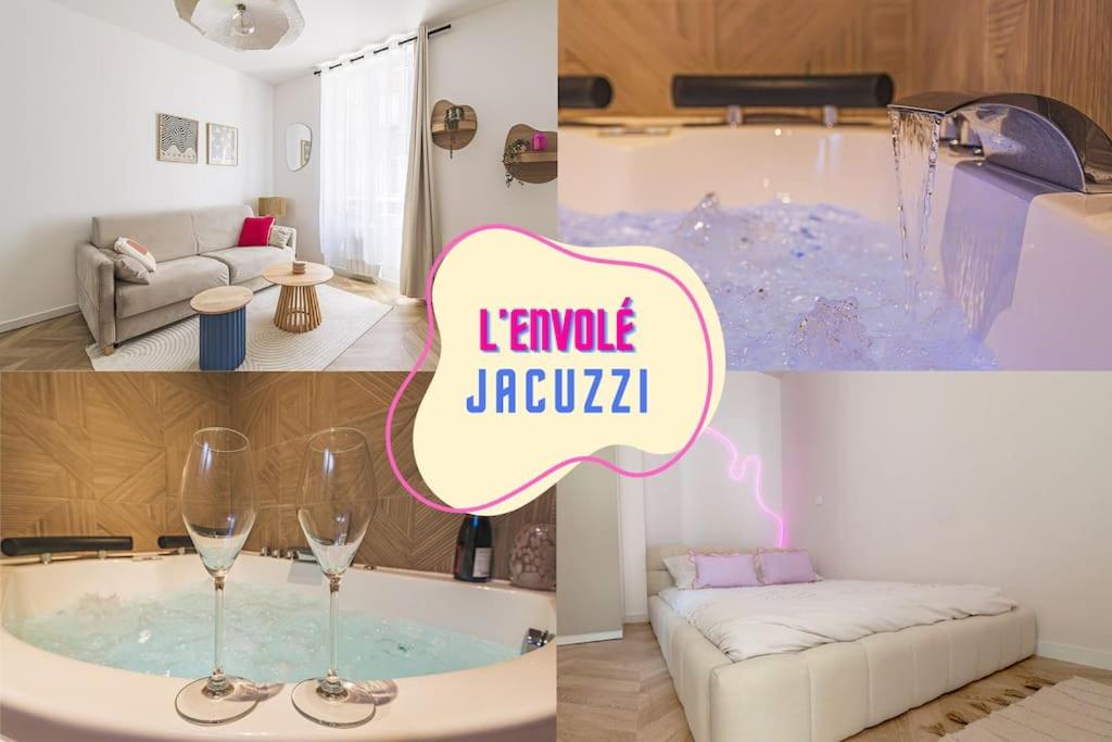 Säng eller sängar i ett rum på L Envolé - Jacuzzi - Proche Gare et Centre ville