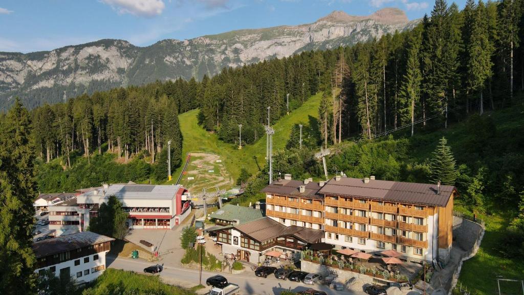 eine Luftansicht eines Hotels in den Bergen in der Unterkunft Hotel Selva in Folgarida