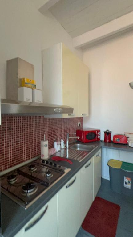 Loft Porto Romano Olbia Centro في أولبيا: مطبخ فيه مغسلة وموقد