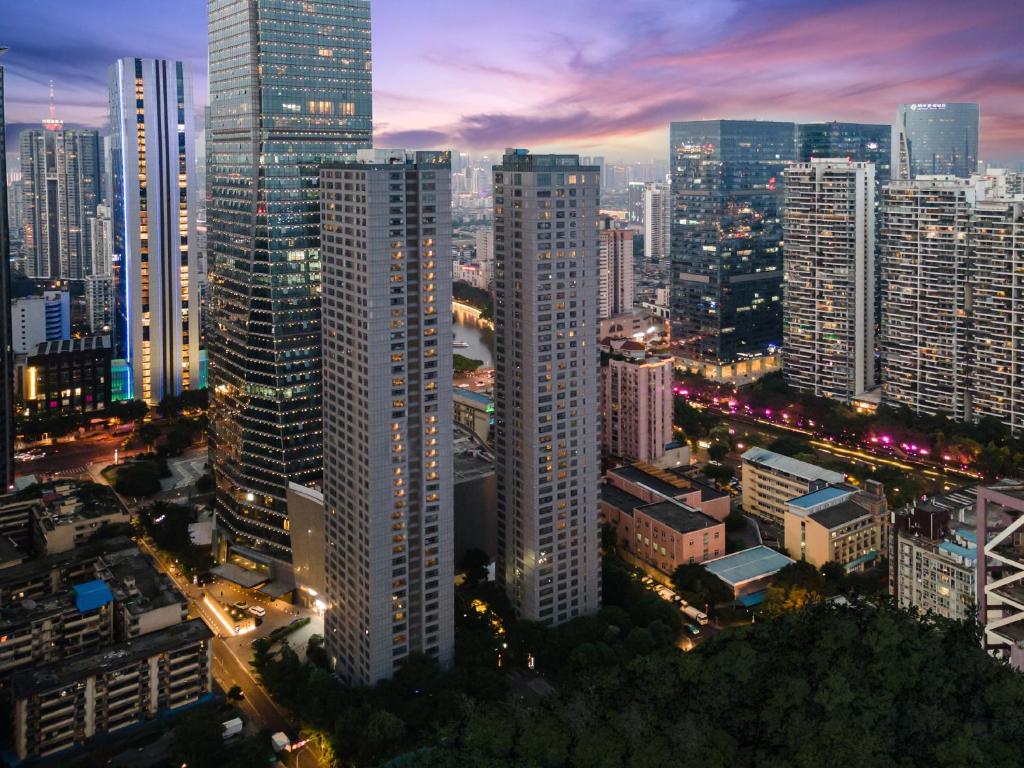 Uma visão geral de Chengdu ou uma vista da cidade tirada do hotel