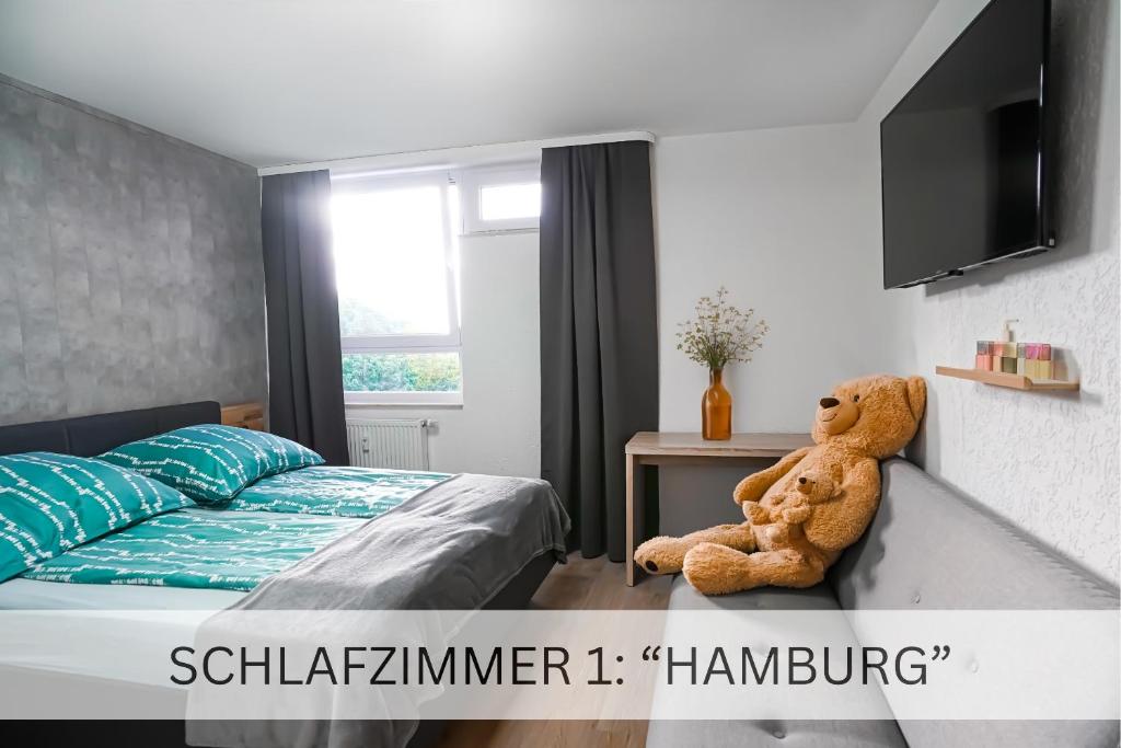 Cama ou camas em um quarto em Moderne 3-Zimmer-Wohnung im Herzen von Darmstadt - Zentrale Lage, Komfort & WLAN