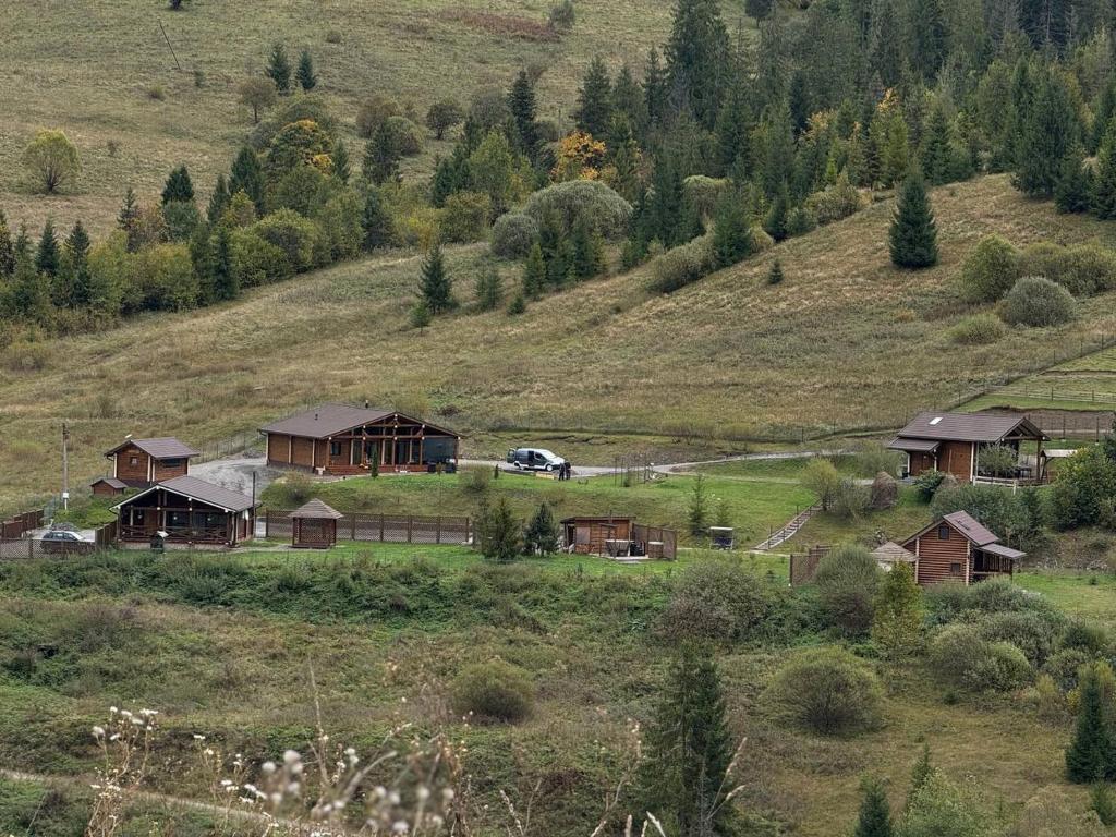 un grupo de casas en la cima de una colina en Над фермою, en Nizhne-Studënyy