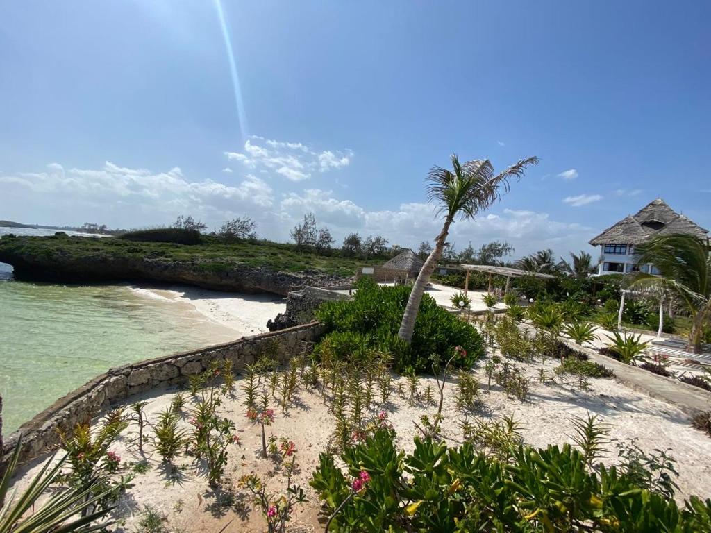 - une plage avec une maison et un palmier dans l'établissement Nuru Room at Lulu Beach, à Watamu