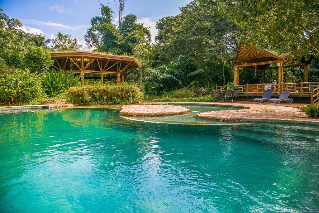 Banana Bamboo Ecolodge في أوباتوبا: مسبح مع كرسيين و شرفة