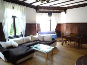 uma sala de estar com um sofá e uma mesa em Villa Bellevue Dresden em Dresden