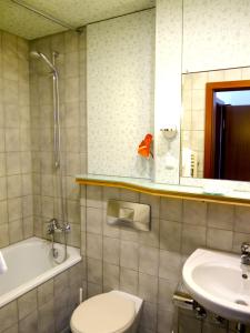 a bathroom with a toilet and a sink and a tub at Stadthotel am Wasen in Stuttgart