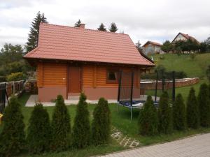 une petite maison en bois avec un toit rouge dans l'établissement Drevenica Silvia, à Liptovský Mikuláš