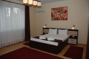 a bedroom with a bed and a painting on the wall at Villa Parc in Cluj-Napoca