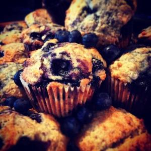 a pile of blueberry muffins with a face on them at Moberly Lodge in Golden