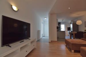 a living room with a large flat screen tv at Apartment D&D Spessart in Ettlingen