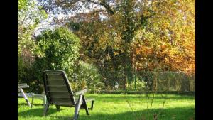 einen Stuhl auf dem Rasen in einem Park in der Unterkunft El Terrero in Lamadrid