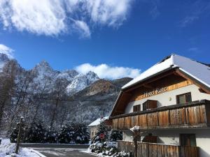 een chalet in de bergen in de sneeuw bij Rute Hotel and Apartments in Kranjska Gora