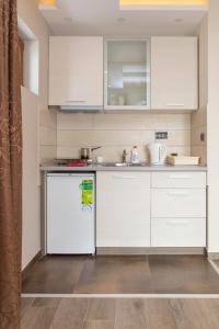 a kitchen with white cabinets and a refrigerator at Apartment Milmari Sunny View G3 in Kopaonik