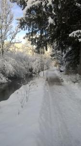 una carretera cubierta de nieve junto a un río en Alpina Inzell 223, en Inzell