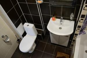 een badkamer met een wit toilet en een wastafel bij Apartmens on Geroiv ATO in Krivoy Rog