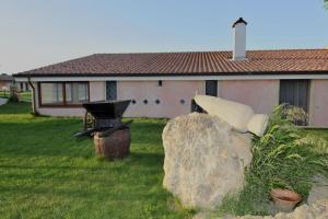 una grande roccia seduta di fronte a una casa di Agriturismo Sa Ruda a Càbras