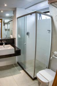 La salle de bains est pourvue d'une douche, de toilettes et d'un lavabo. dans l'établissement Marante Executive Hotel, à Récife