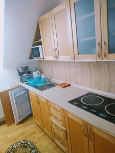 a kitchen with a sink and a stove at Apartmán 80 in Oravský Podzámok