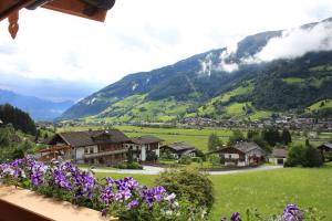 desde el balcón de una localidad con flores púrpuras en May-Haus, en Bramberg am Wildkogel