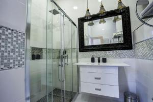 bagno con doccia, lavandino e specchio di Bed & Breakfast Garden40 a Belgrado