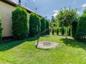 - un jardin avec une balançoire dans la pelouse dans l'établissement Domek nad Kanałem Łuczańskim, à Giżycko