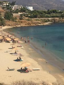 un groupe de personnes sur une plage dans l'eau dans l'établissement Seafront, à Karistos