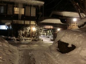 een kamer bedekt met sneeuw in de nacht bij Katsuragi no Sato in Takayama