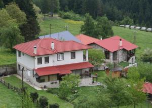 una vista aerea di una casa con tetti rossi di Villa Filokosta a Pertouli (Pertoúlion)