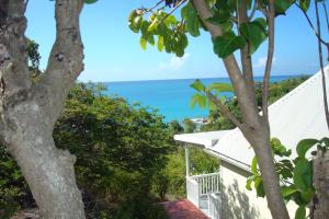 a view of the ocean from a house at Breeze Cottage in Five Islands Village