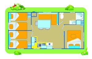 planta de una casa con piscina en Happy Camp Mobile Homes in Camping Laguna Village, en Caorle