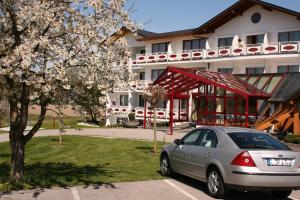 een auto geparkeerd op een parkeerplaats voor een gebouw bij Hotel Pension Fent in Bad Füssing