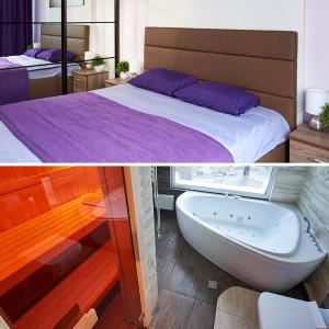 Posteľ alebo postele v izbe v ubytovaní Sauna, Big Jacuzzi , Khreshchatyk apartments