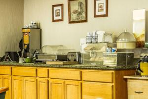 a kitchen with a counter with alot of items on it at Quality Inn & Suites Silicon Valley in Santa Clara