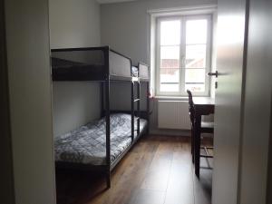 - une chambre avec 2 lits superposés et une fenêtre dans l'établissement Les gîtes de la Tour, appartement "La Plaine", à Saint-Hippolyte