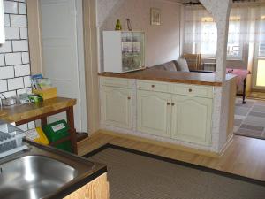 a kitchen with a sink and a counter top at Pokoje Centrum U Ani in Augustów