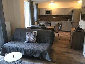 sala de estar con sofá y cocina en Apartmány Gryf Harrachov, en Harrachov