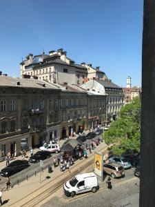 Almennt útsýni yfir borgina Lviv eða útsýni yfir borgina eins og það er á hostelinu